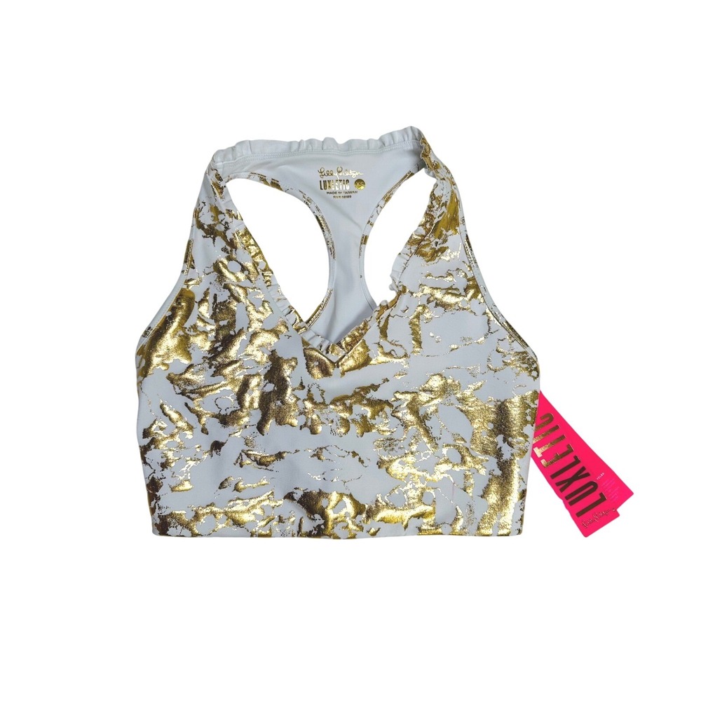 NWT! Lilly Pulitzer UPF 50+ Luxletic Lindsay Sports Bra Gold Shoreline size XS